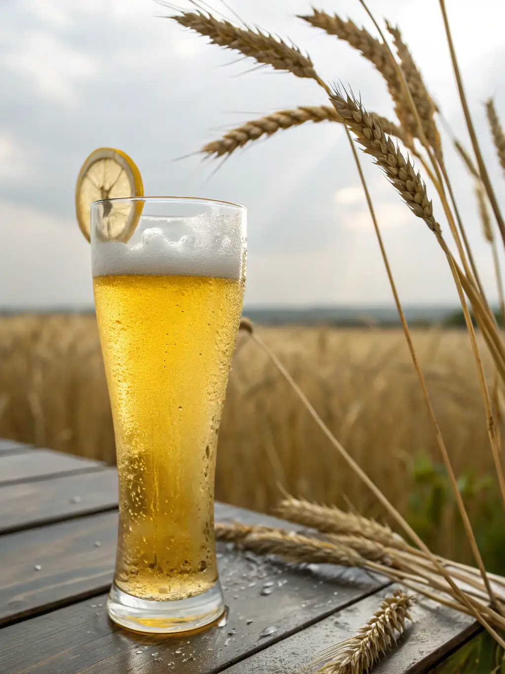 A refreshing glass of non-alcoholic adaptogenic beer with visible botanical infusions, set against a backdrop of a modern, eco-friendly brewery.